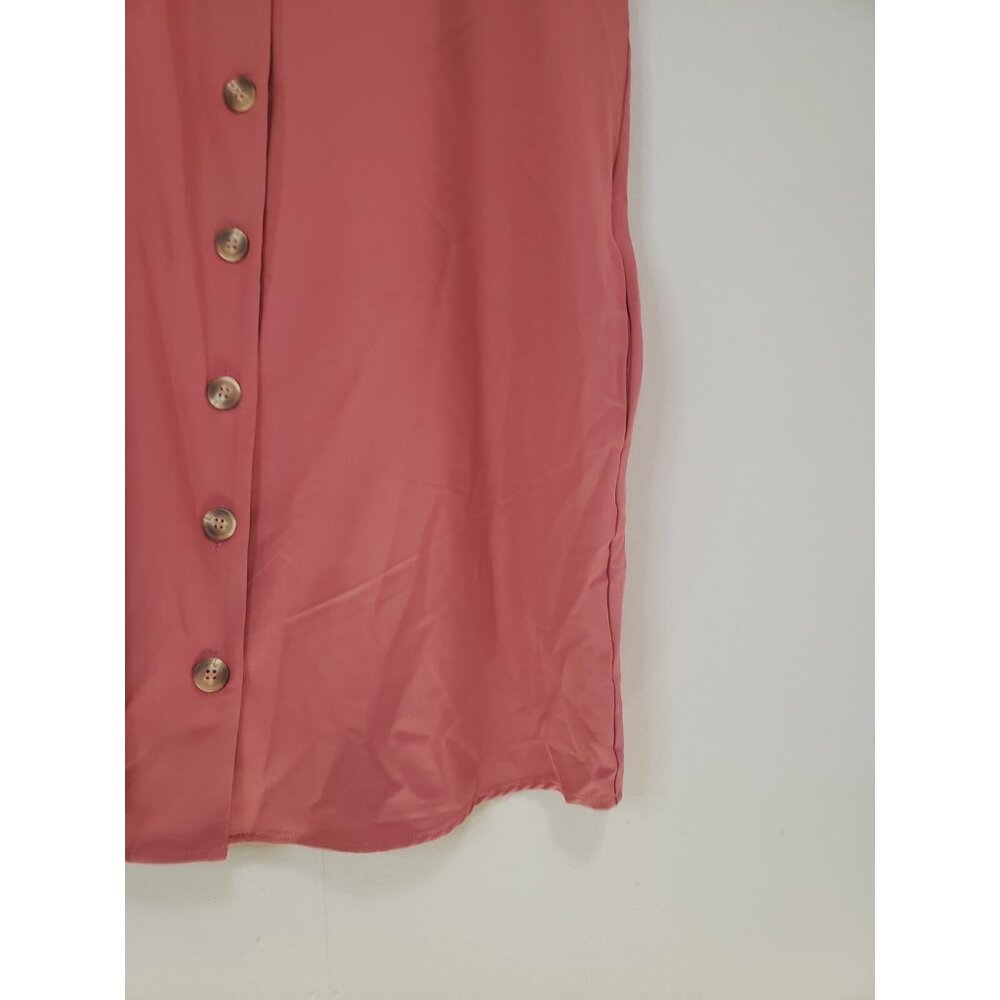 Entro Womens L Shirt Dress Coral Pink Button Up Short Sleeve Casual Office NWT - Picture 3 of 5